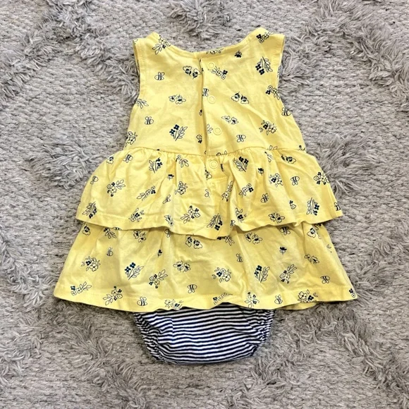 Carters Baby Girl Yellow, Navy Floral/Bee Dress 6M GUC - Picture 4 of 5